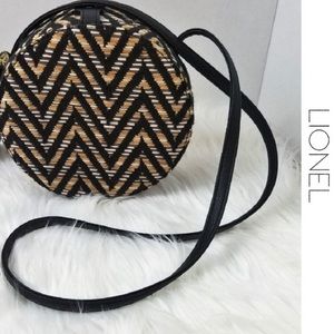 Lionel Javanna Chevron Circular Crossbody Purse - Black + Natural